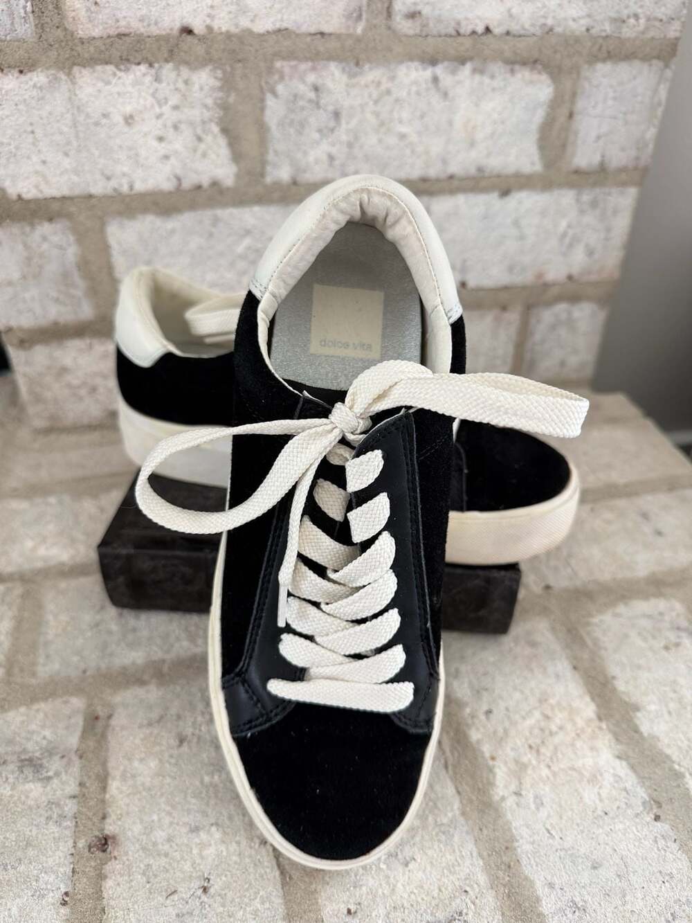 Dolce Vita Black and White Suede Platform Sneakers